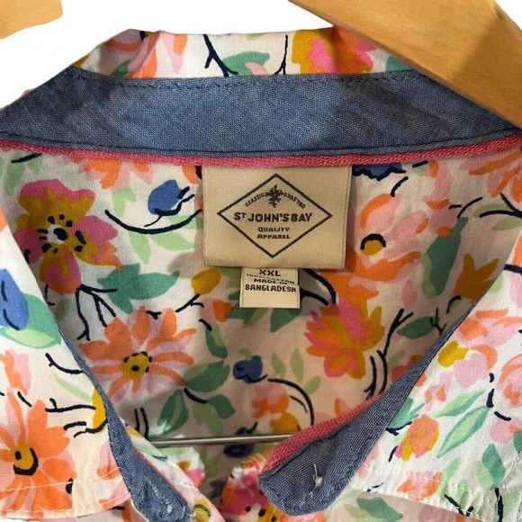 St. Johns Bay Colorful Floral Button Up Shirt Plus XXL 100% Cotton Long Sleeves - Picture 6 of 6